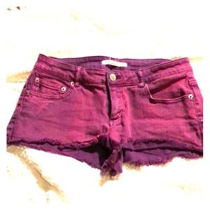 Purple denim shorts